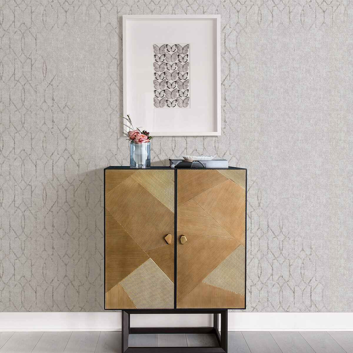 Ziva Platinum Trellis Wallpaper - York Wallcoverings - 4019-86452 - York Wallcoverings Wallpaper