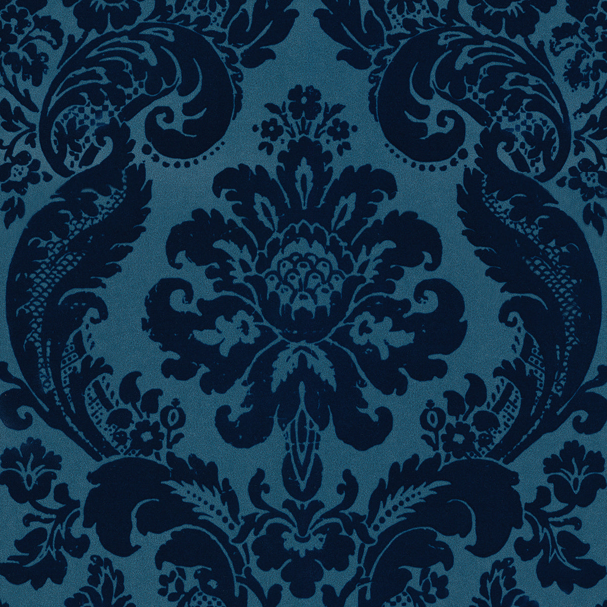 Brewster Wallcovering-Shadow Blue Flocked Damask Wallpaper