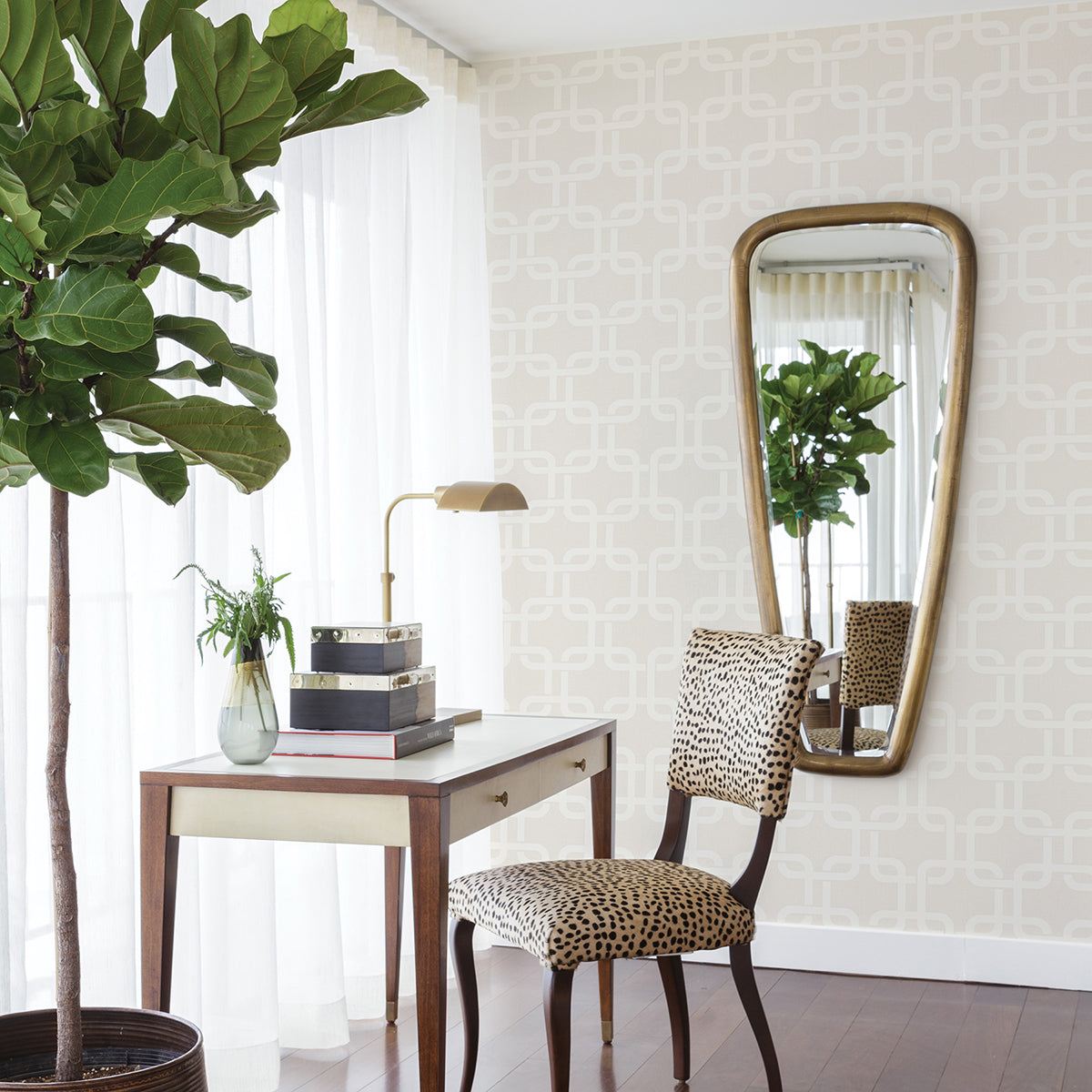 Waldorf Ivory Flocked Links Wallpaper  | Brewster Wallcovering - The WorkRm