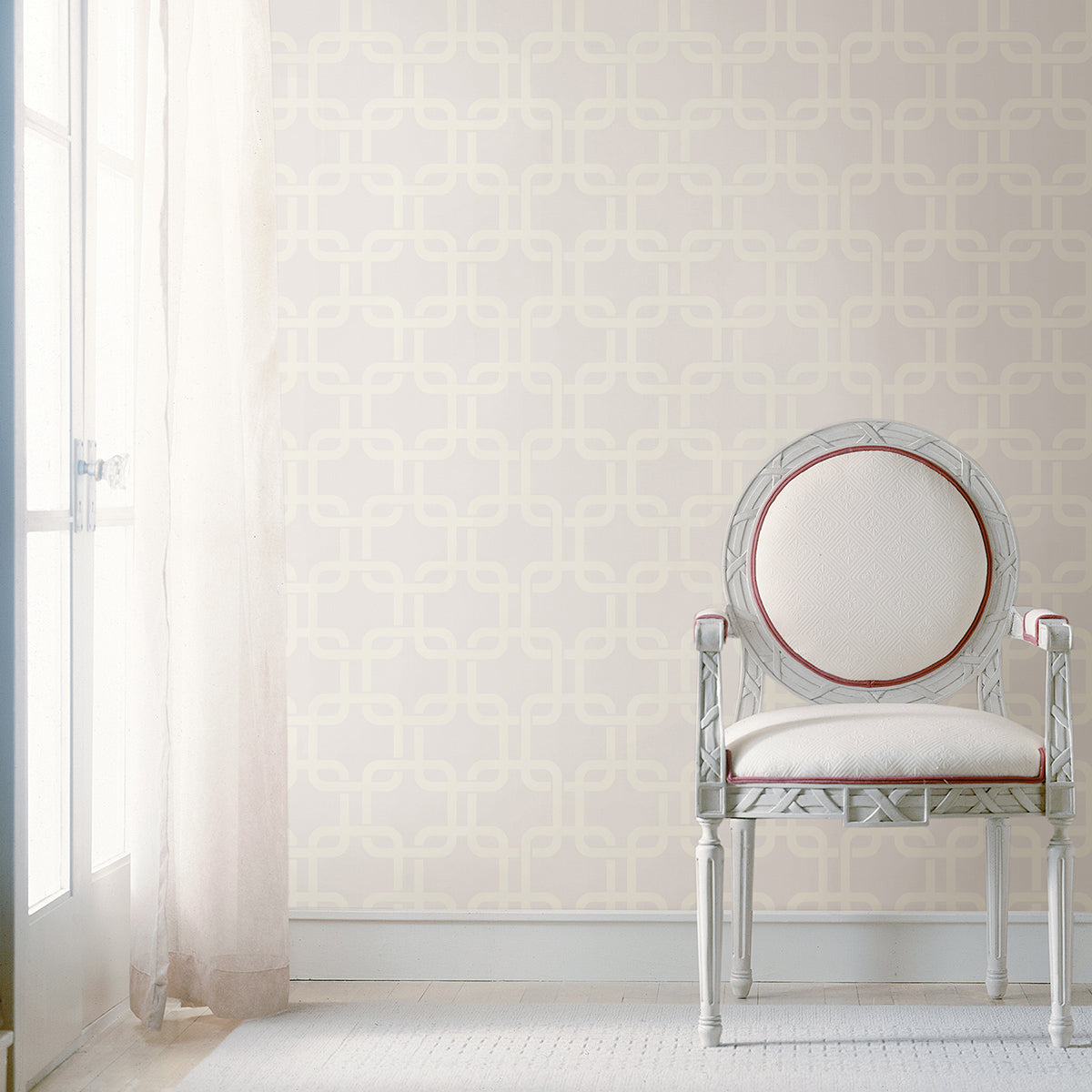 Waldorf Ivory Flocked Links Wallpaper - Brewster Wallcovering