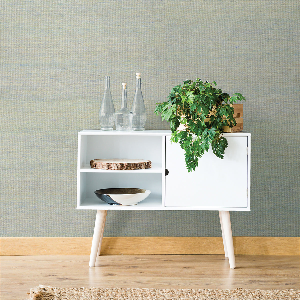 Samai Aquamarine Grasscloth Wallpaper - Brewster Wallcovering