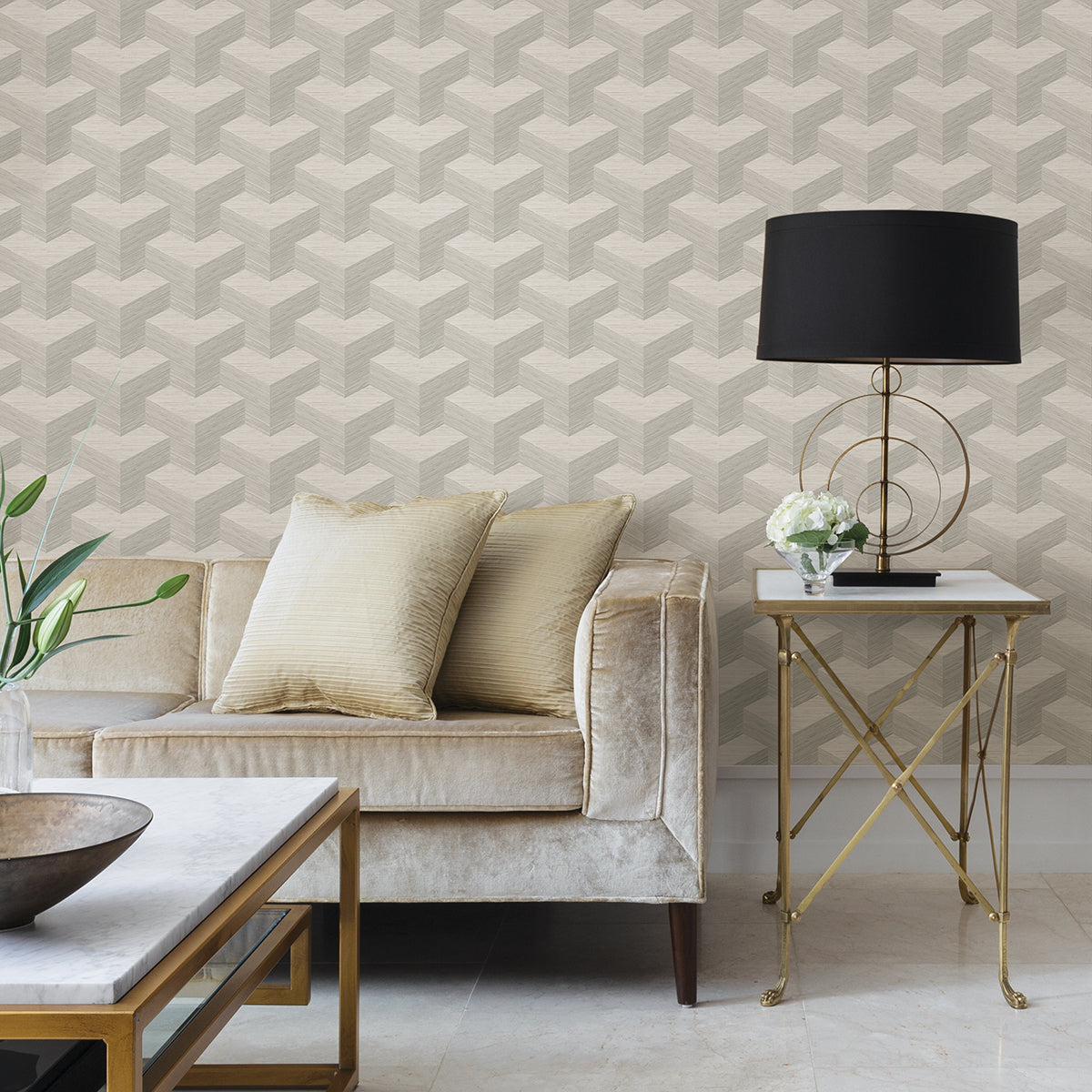 Y Knot Light Grey Geometric Texture Wallpaper  | Brewster Wallcovering