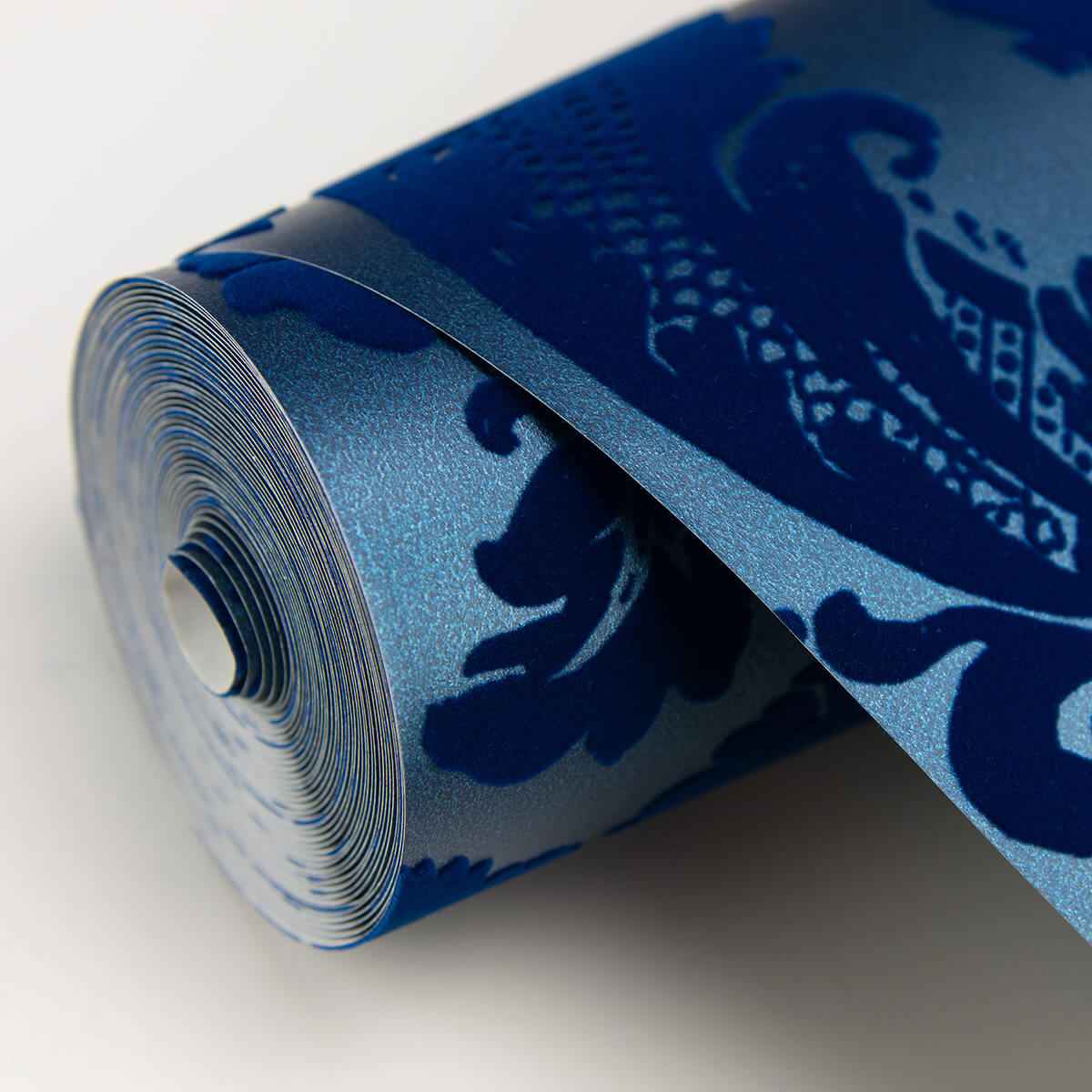 Shadow Blue Flocked Damask Wallpaper - York Wallcoverings - 2763-87310 - York Wallcoverings Wallpaper