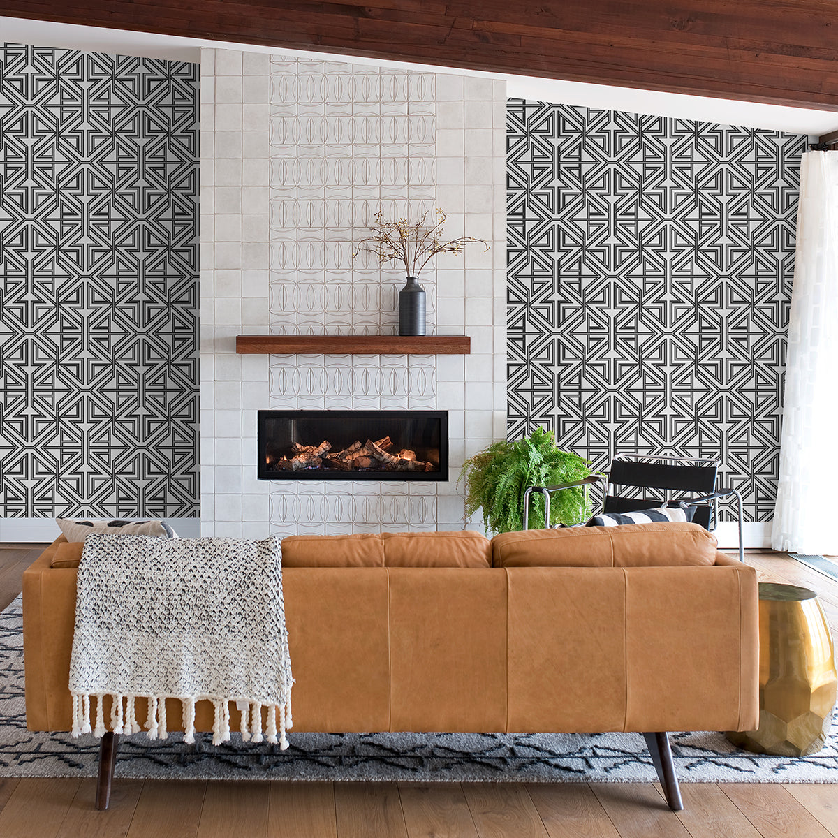 Kachel Black Geometric Wallpaper - Brewster Wallcovering