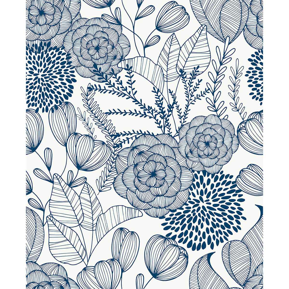 Navy Secret Garden Peel and Stick Wallpaper - York Wallcoverings - NUS3830