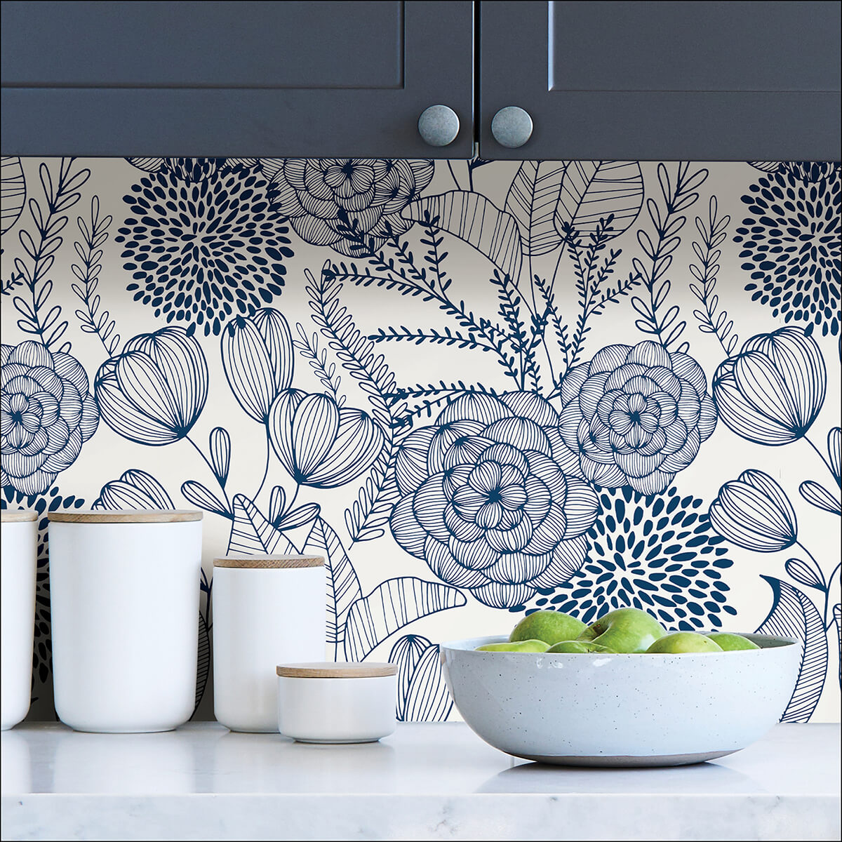 Navy Secret Garden Peel and Stick Wallpaper - York Wallcoverings - NUS3830 - York Wallcoverings Wallpaper