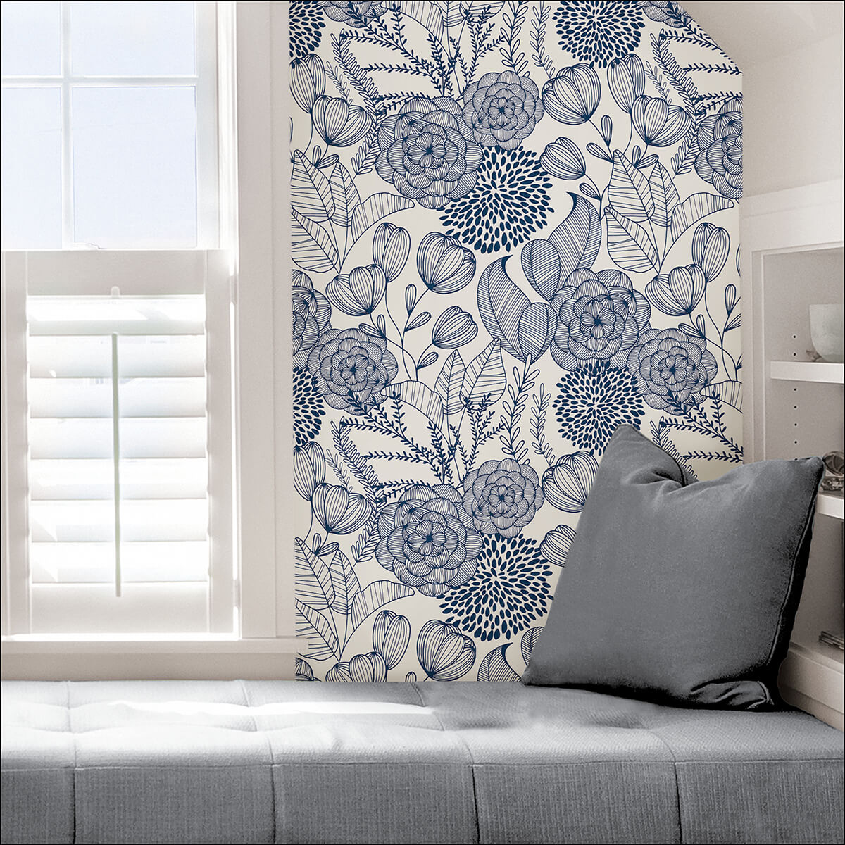 Navy Secret Garden Peel and Stick Wallpaper - York Wallcoverings - NUS3830 - York Wallcoverings Wallpaper