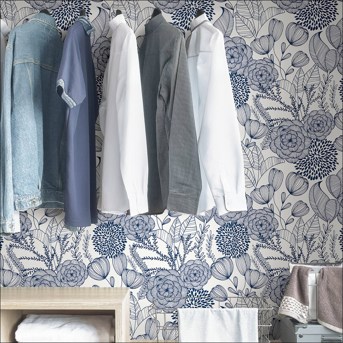 navy-secret-garden-peel-and-stick-wallpaper-york-wallcoverings-nus3830 - York Wallcoverings Wallpaper