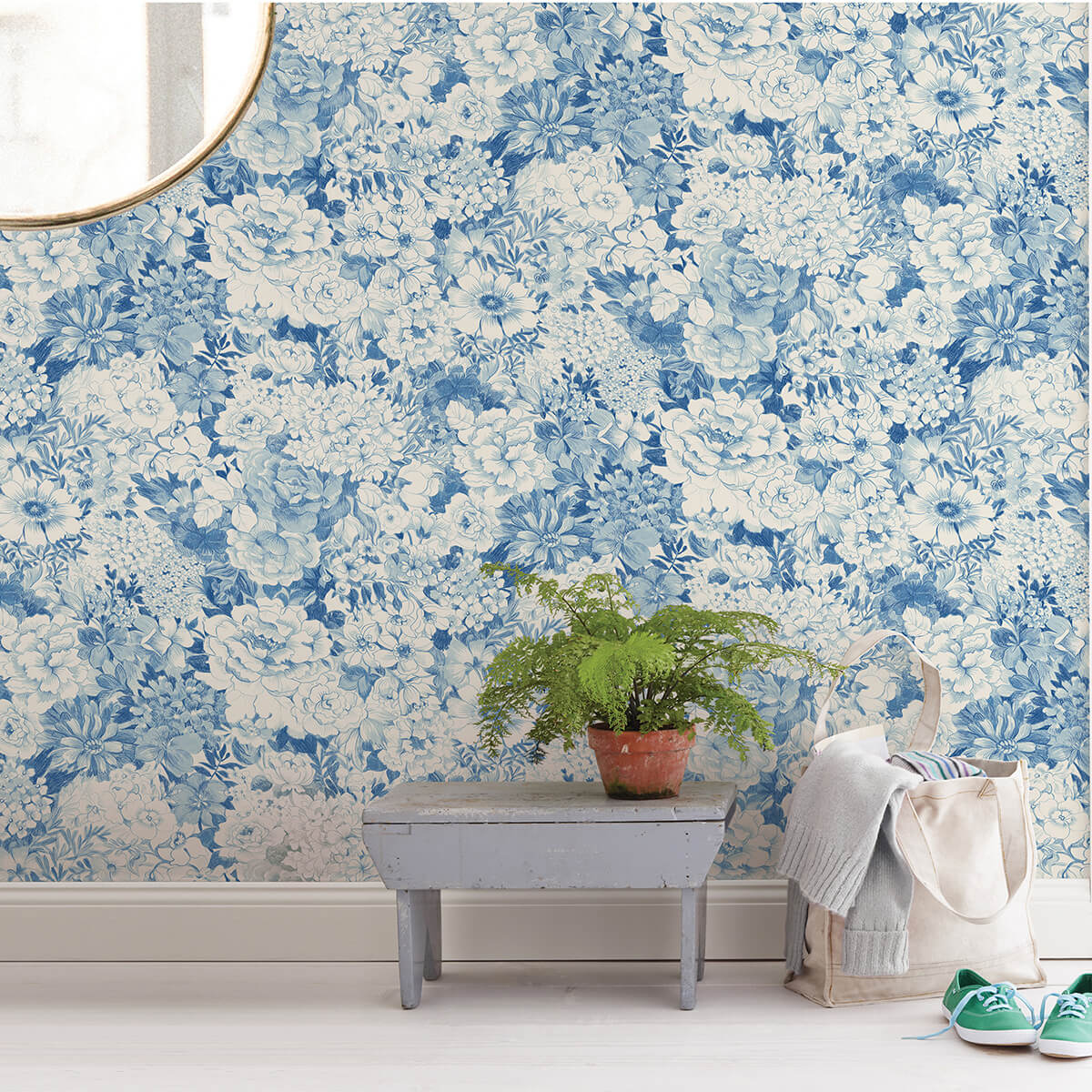 Indigo Empress Garden Peel and Stick Wallpaper - York Wallcoverings - NUS3833 - York Wallcoverings Wallpaper