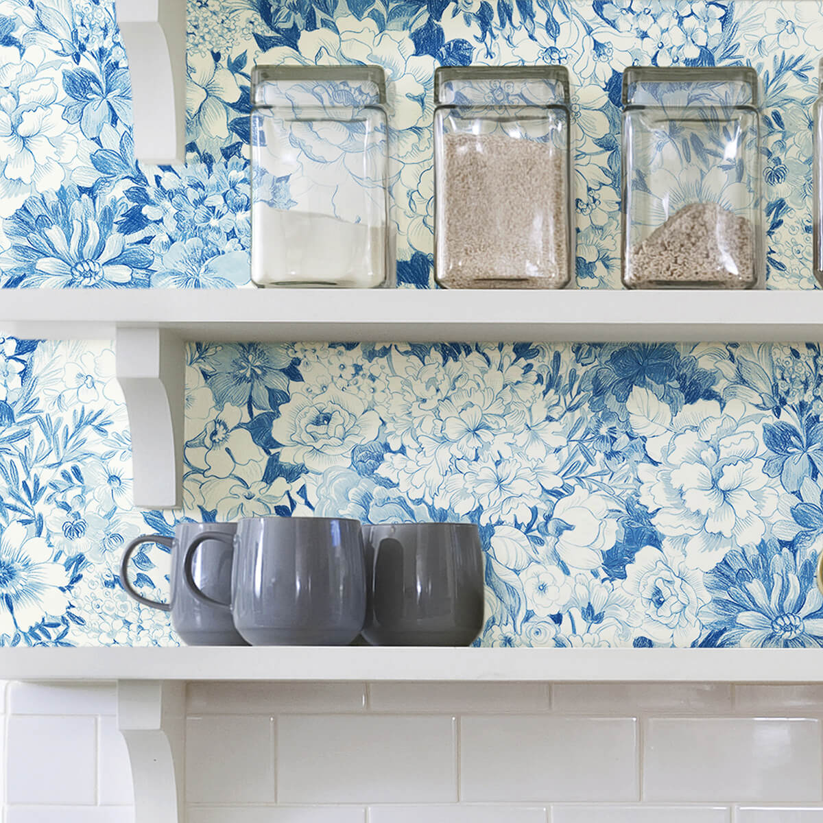 Indigo Empress Garden Peel and Stick Wallpaper - York Wallcoverings - NUS3833 - York Wallcoverings Wallpaper