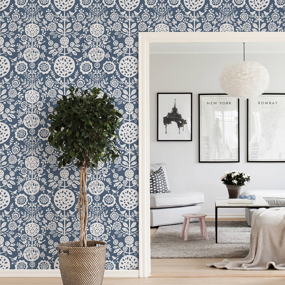 Navy Anya Peel & Stick Wallpaper - York Wallcoverings - NUS4031 - York Wallcoverings Wallpaper