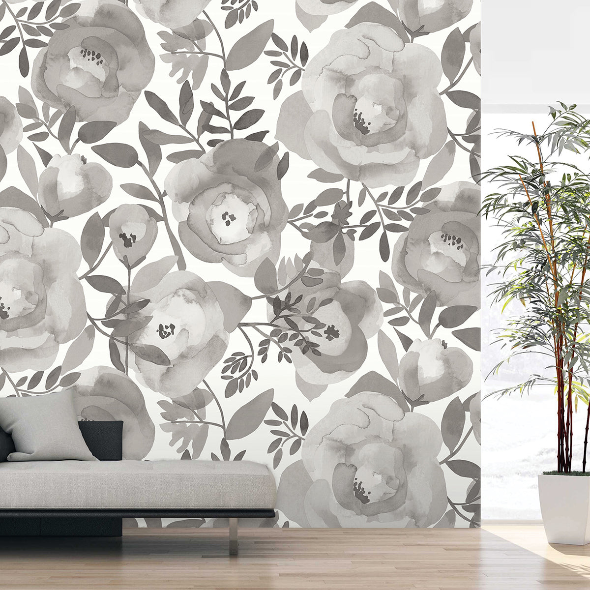 blooming-floral-dove-grey-wall-mural-york-wallcoverings-astm3906 - York Wallcoverings Wallpaper