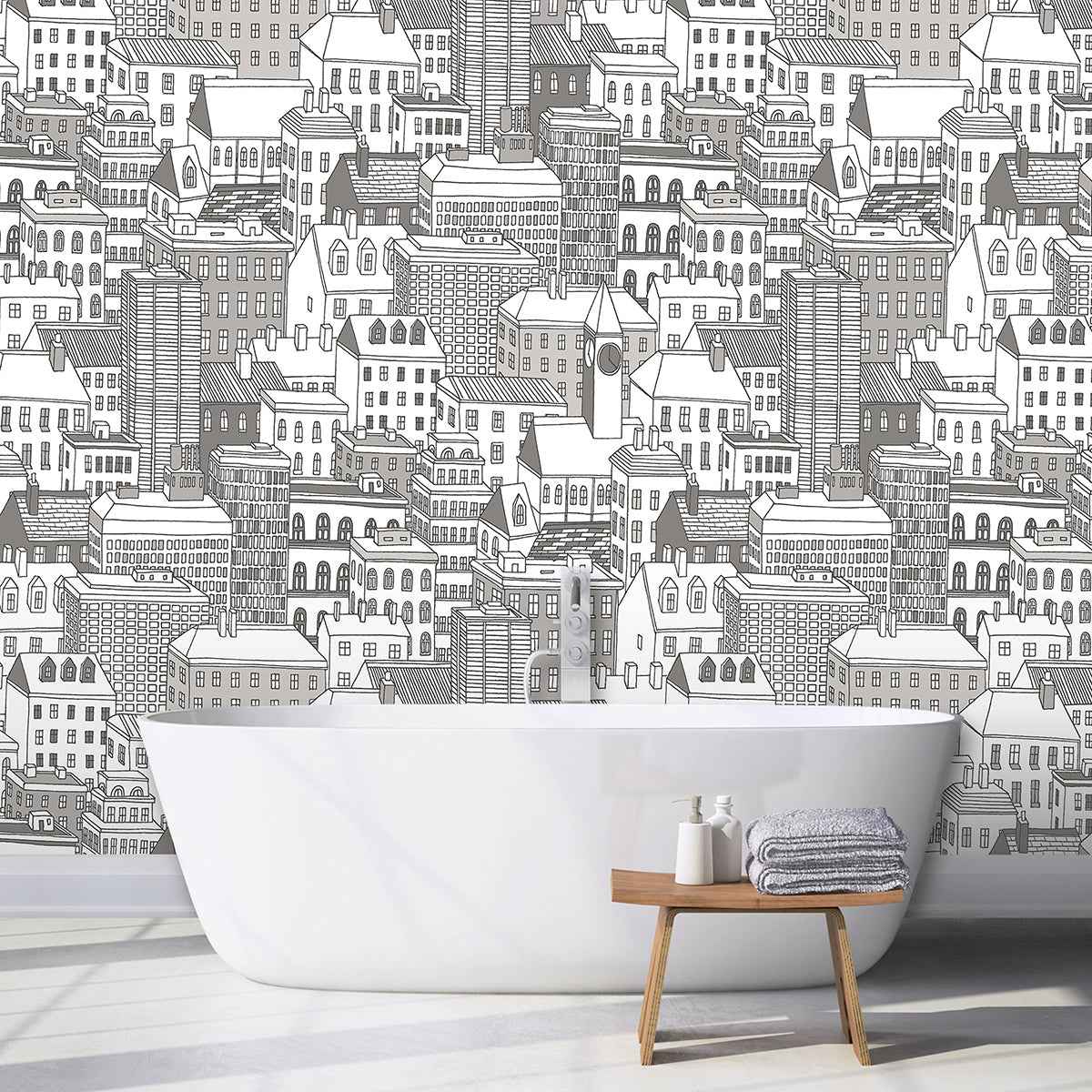 City Views Dove Grey Wall Mural - York Wallcoverings - ASTM3908 - York Wallcoverings Wallpaper