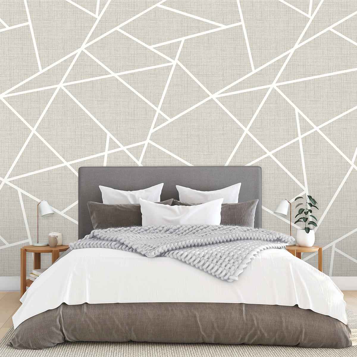 Modern Lines White on Dove Grey Wall Mural - York Wallcoverings - ASTM3915 - York Wallcoverings Wallpaper