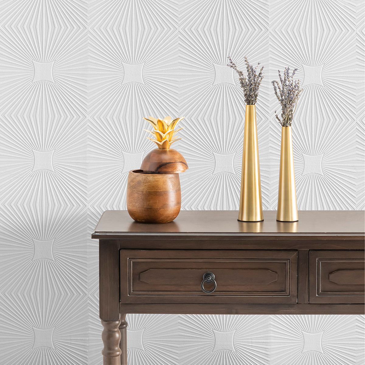Silvie White Tin Burst Paintable Wallpaper  | Brewster Wallcovering