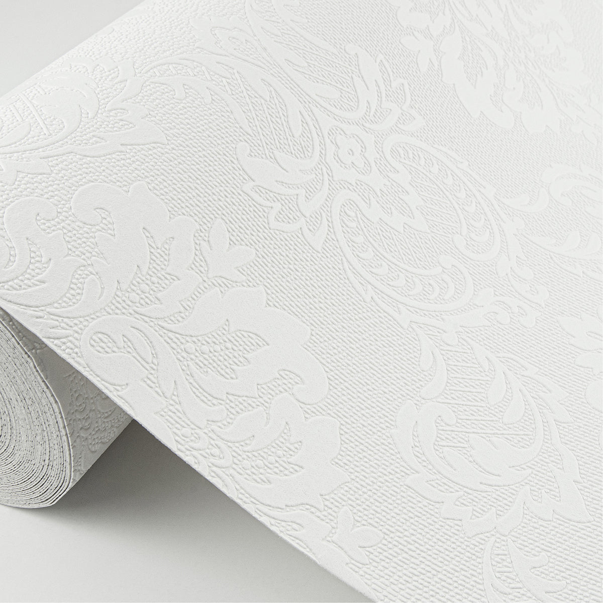 Plouf White Damask Paintable Wallpaper - Brewster Wallcovering