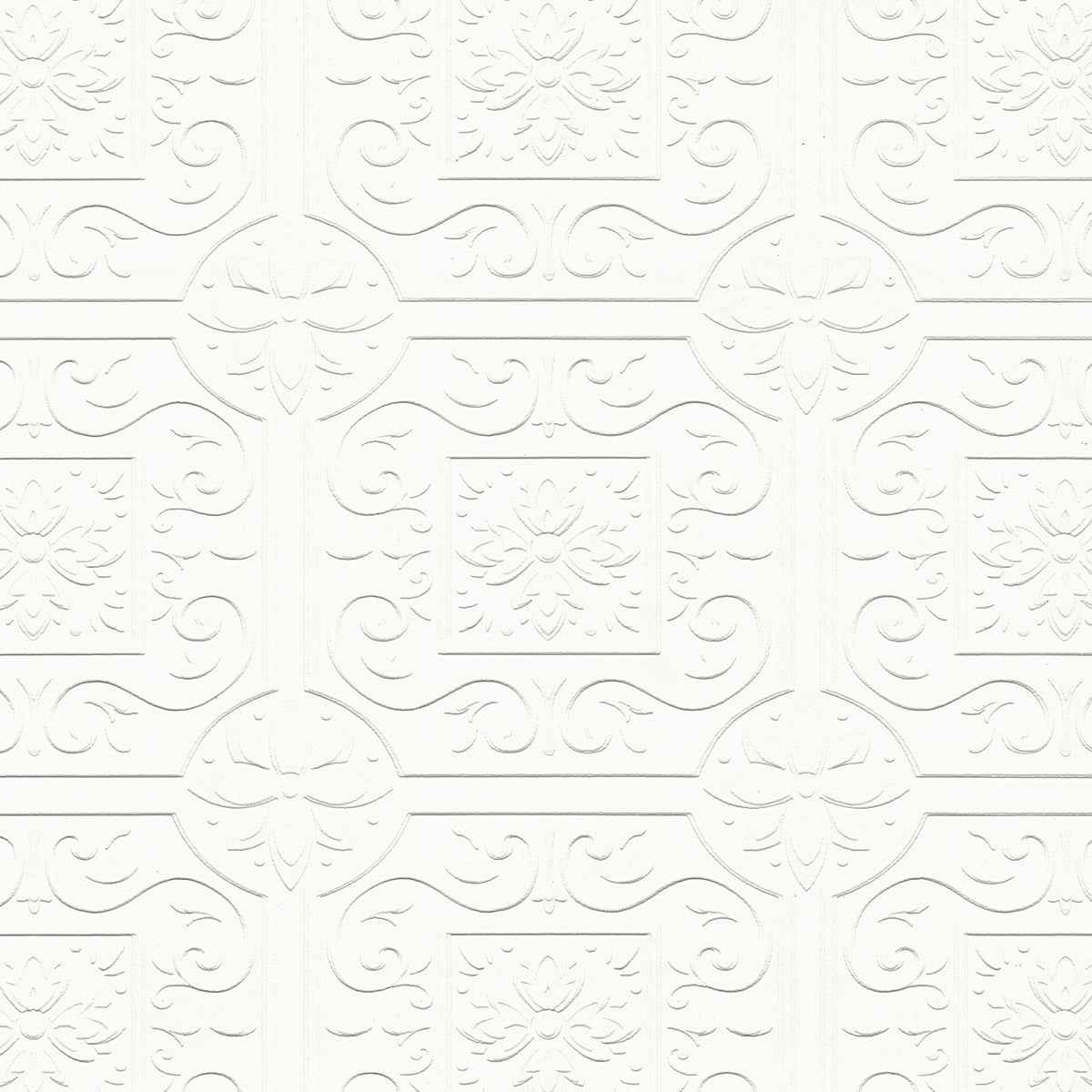 Ibold White Tin Ceiling Scroll Paintable Wallpaper - York Wallcoverings - 4000-59001