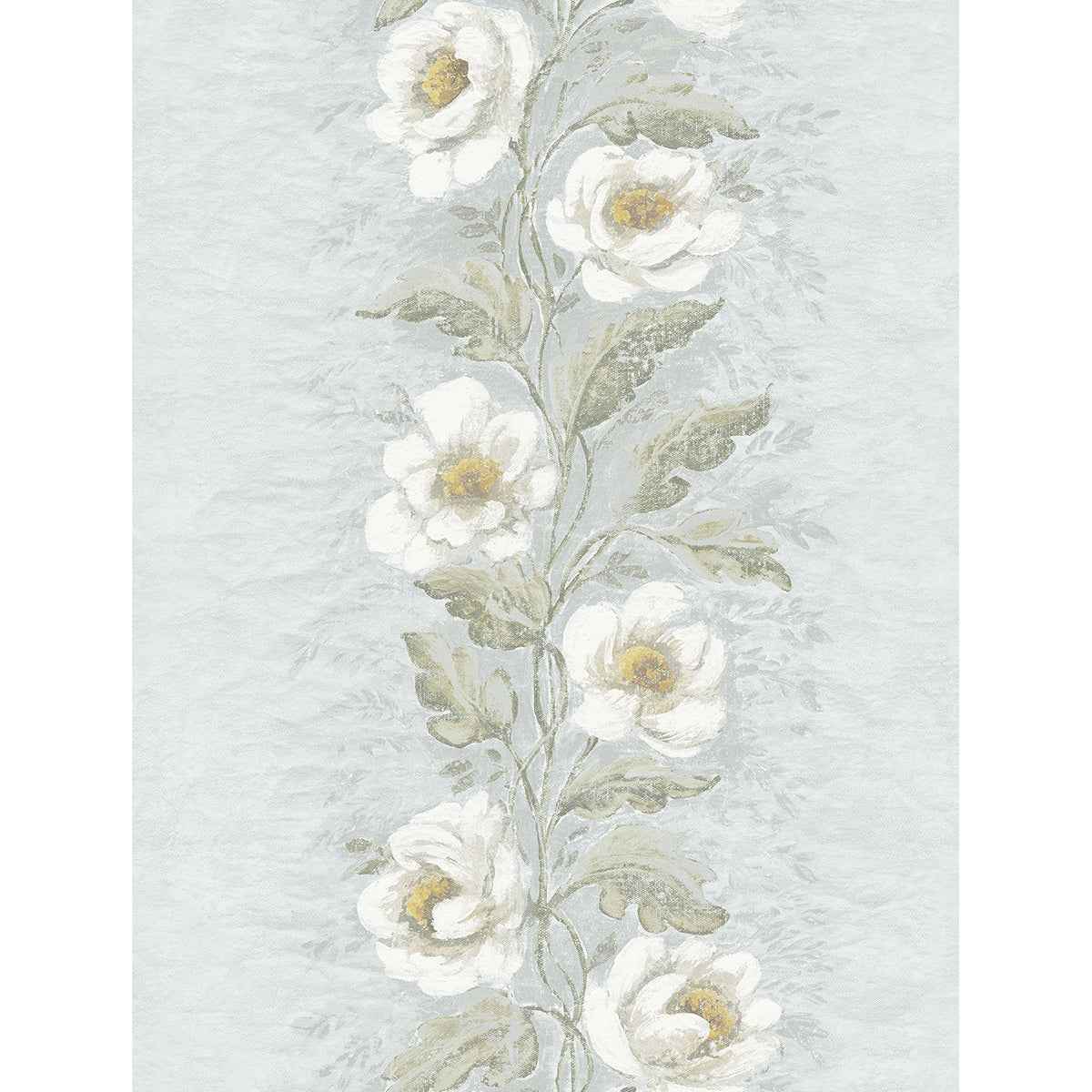 Dutch Garland Pale Blue Gardenia Stripe Wallpaper - York Wallcoverings - AST4067 - York Wallcoverings Wallpaper