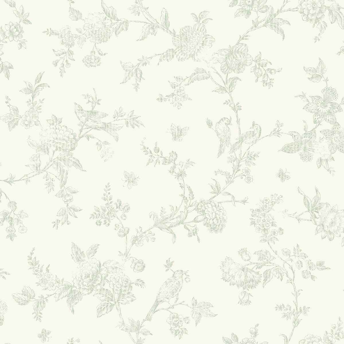 French Nightingale Seafoam Trail Wallpaper - York Wallcoverings - 3123-02194