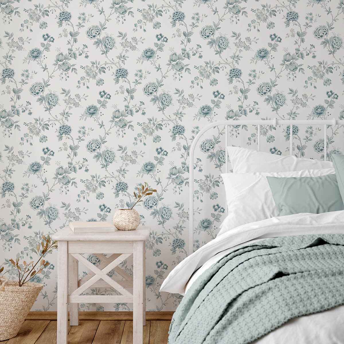 Chrysanthemum Teal Jacobean Wallpaper - York Wallcoverings - 3123-02215 - York Wallcoverings Wallpaper