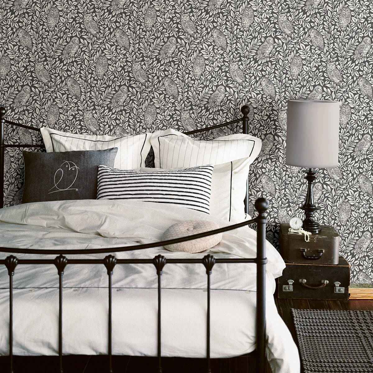 Parliament Charcoal Owl Wallpaper - York Wallcoverings - 3123-12415 - York Wallcoverings Wallpaper