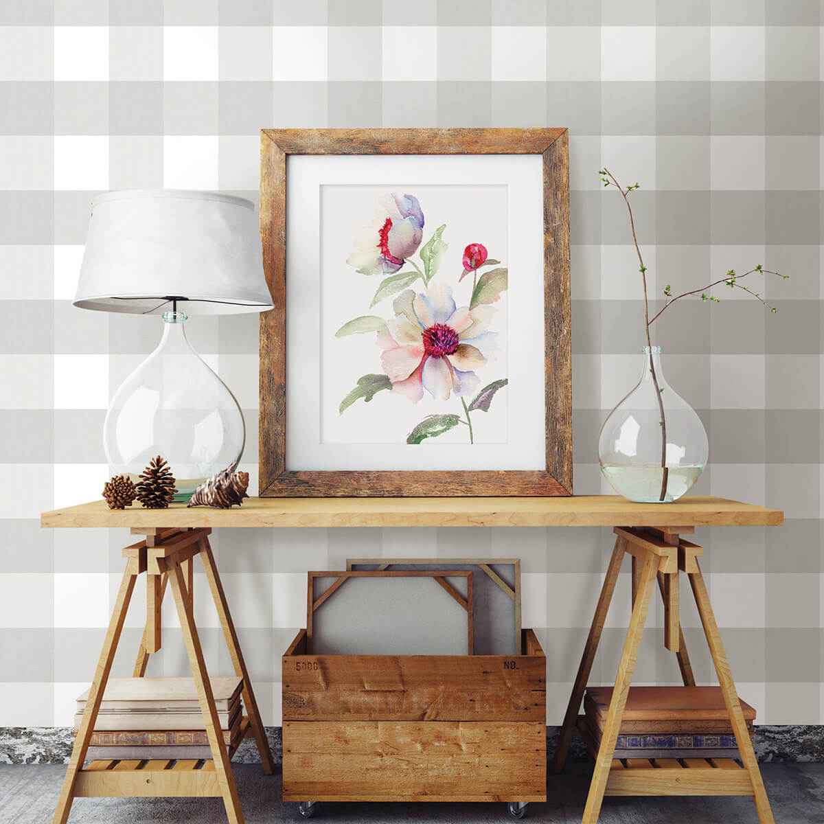 Amos Grey Gingham Wallpaper - York Wallcoverings - 3123-12531 - York Wallcoverings Wallpaper