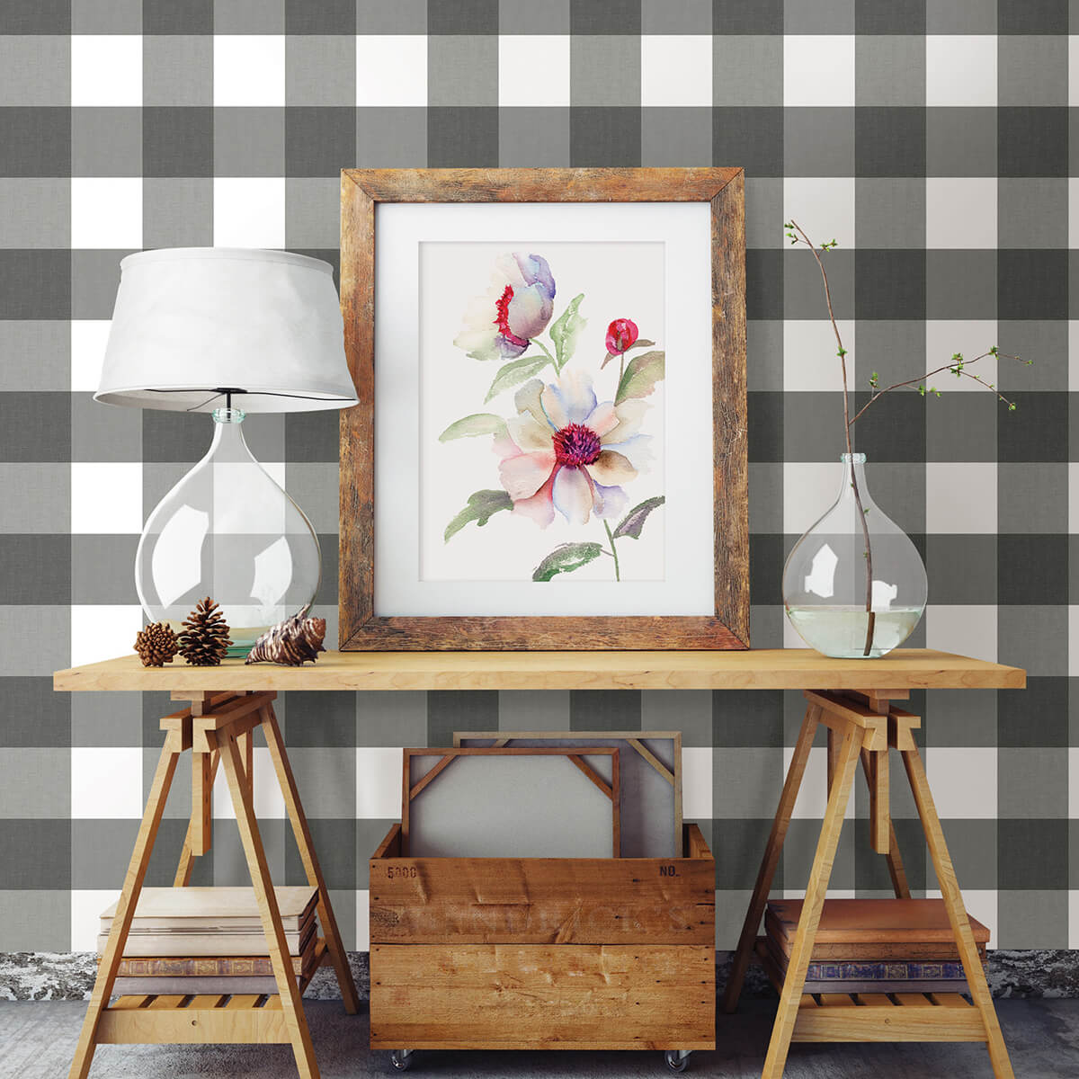 amos-charcoal-gingham-wallpaper-york-wallcoverings-3123-12532 - York Wallcoverings Papel pintado