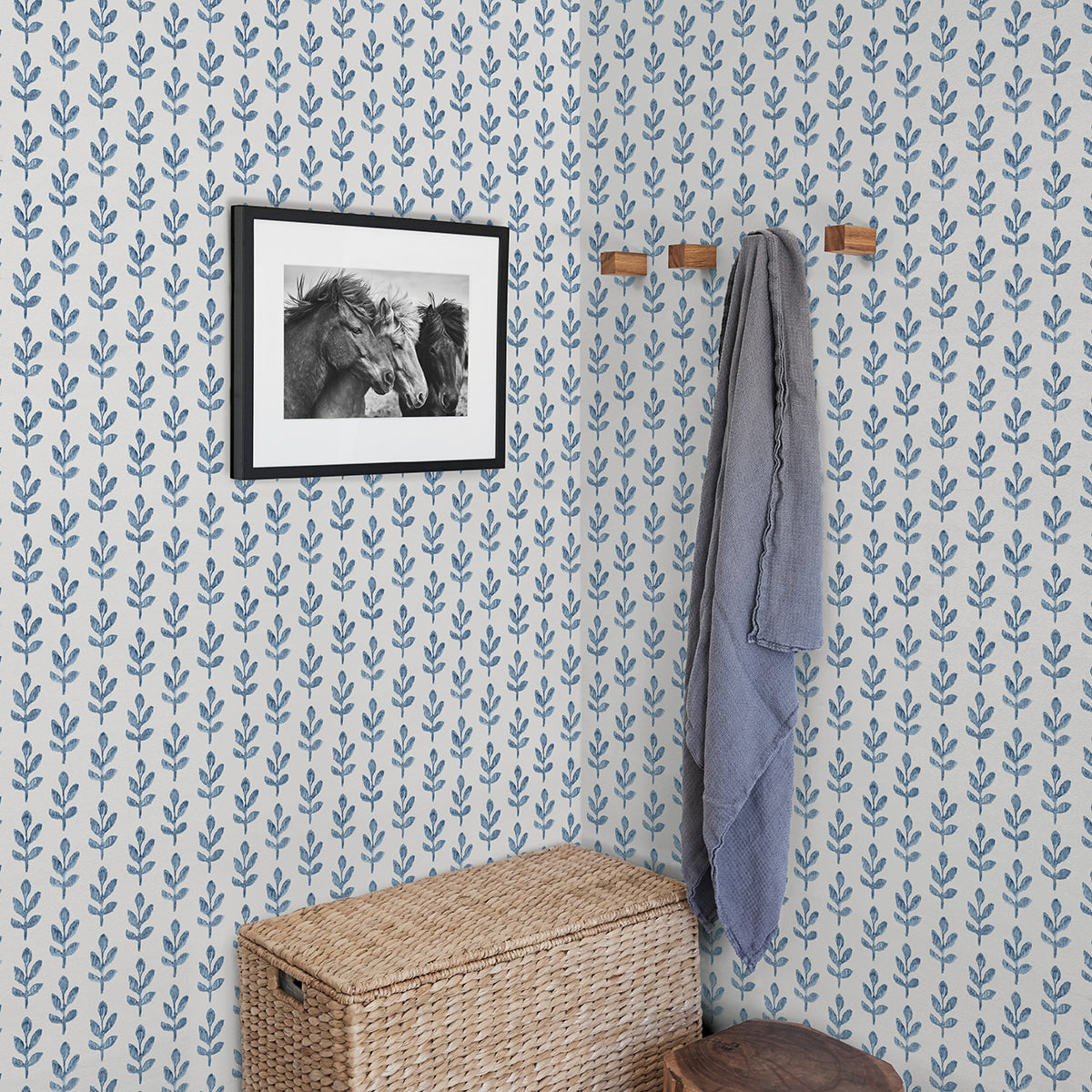 Whiskers Blue Leaf Wallpaper - Brewster Wallcovering