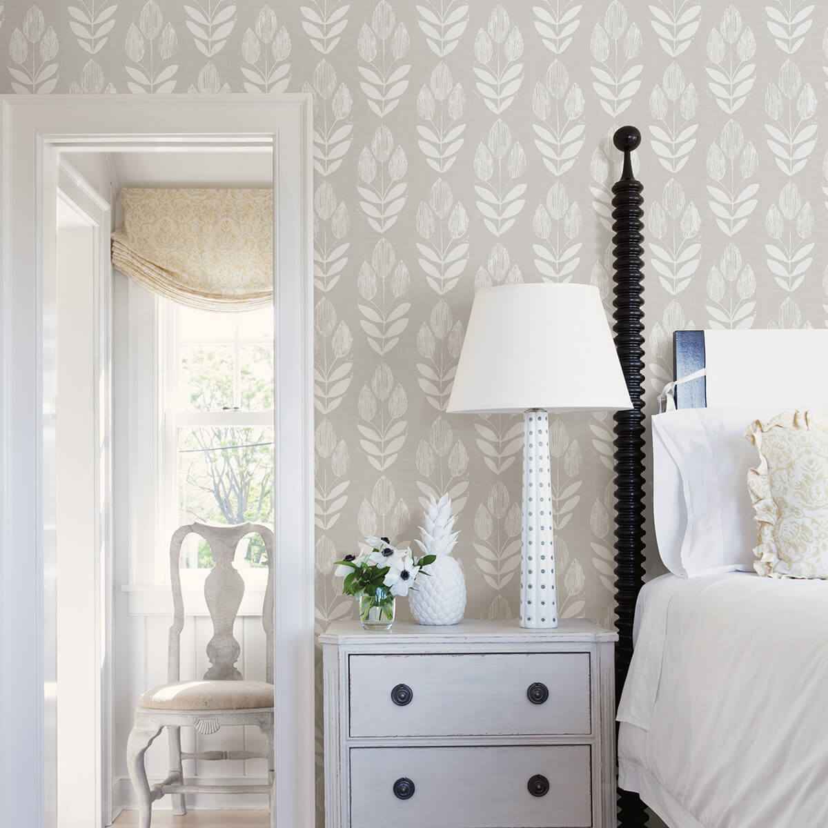 Garland Grey Block Tulip Wallpaper - York Wallcoverings - 3123-24473 - York Wallcoverings Wallpaper