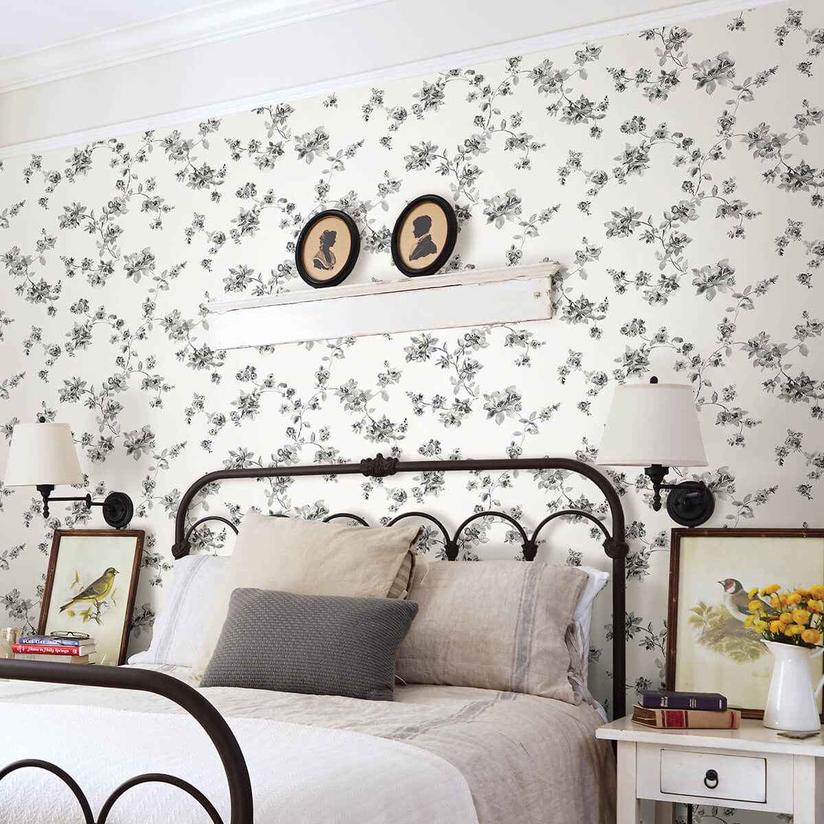 Cyrus Charcoal Festive Floral Wallpaper - York Wallcoverings - 3123-24482 - York Wallcoverings Wallpaper