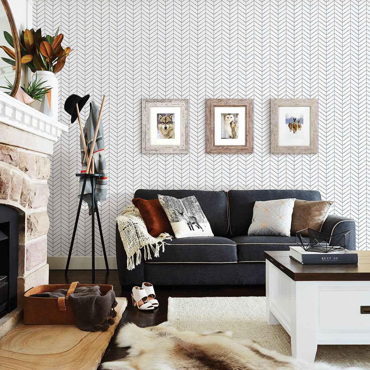 Bison Blue Herringbone Wallpaper - York Wallcoverings - 3123-25096 - York Wallcoverings Wallpaper