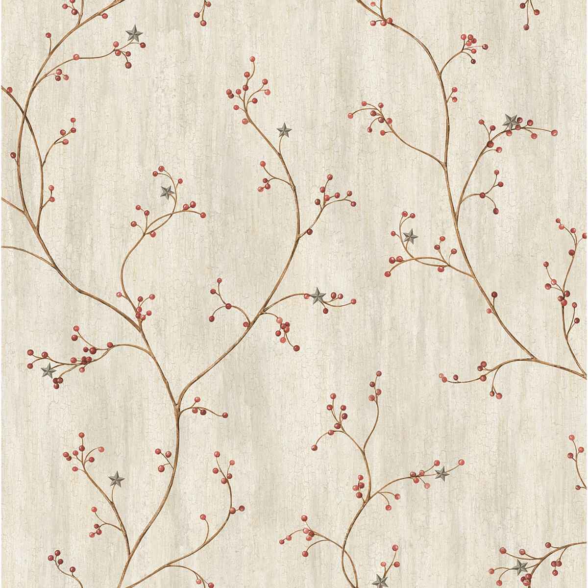 Justine Light Grey Berry Trail Wallpaper - York Wallcoverings - 3123-44031