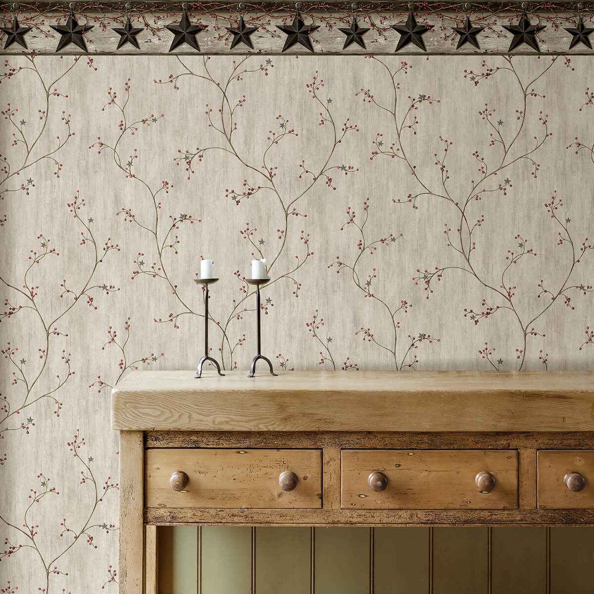 Justine Light Grey Berry Trail Wallpaper - York Wallcoverings - 3123-44031 - York Wallcoverings Wallpaper