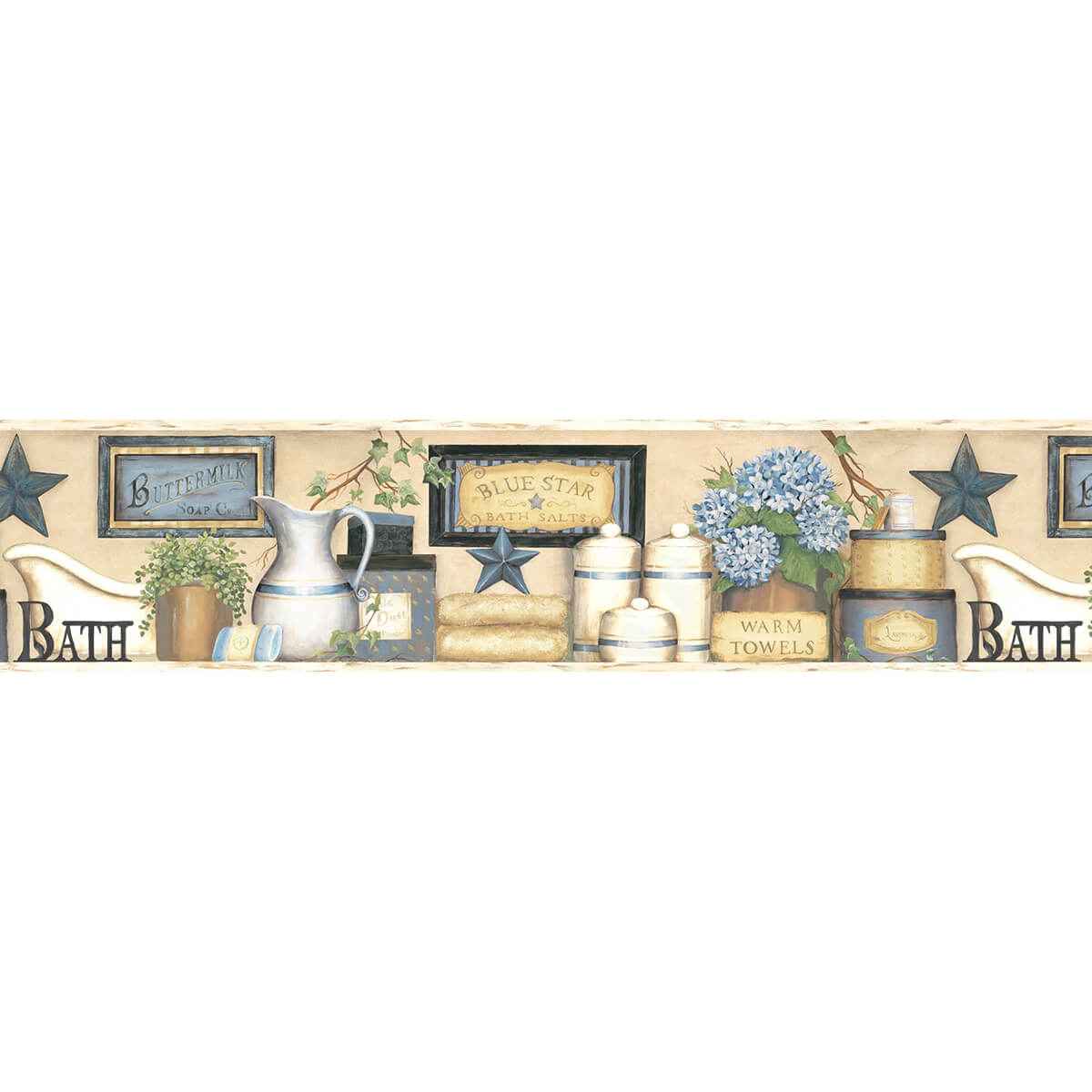 Martha Blue Country Bath Wallpaper - York Wallcoverings - 3123-63101 - York Wallcoverings Wallpaper