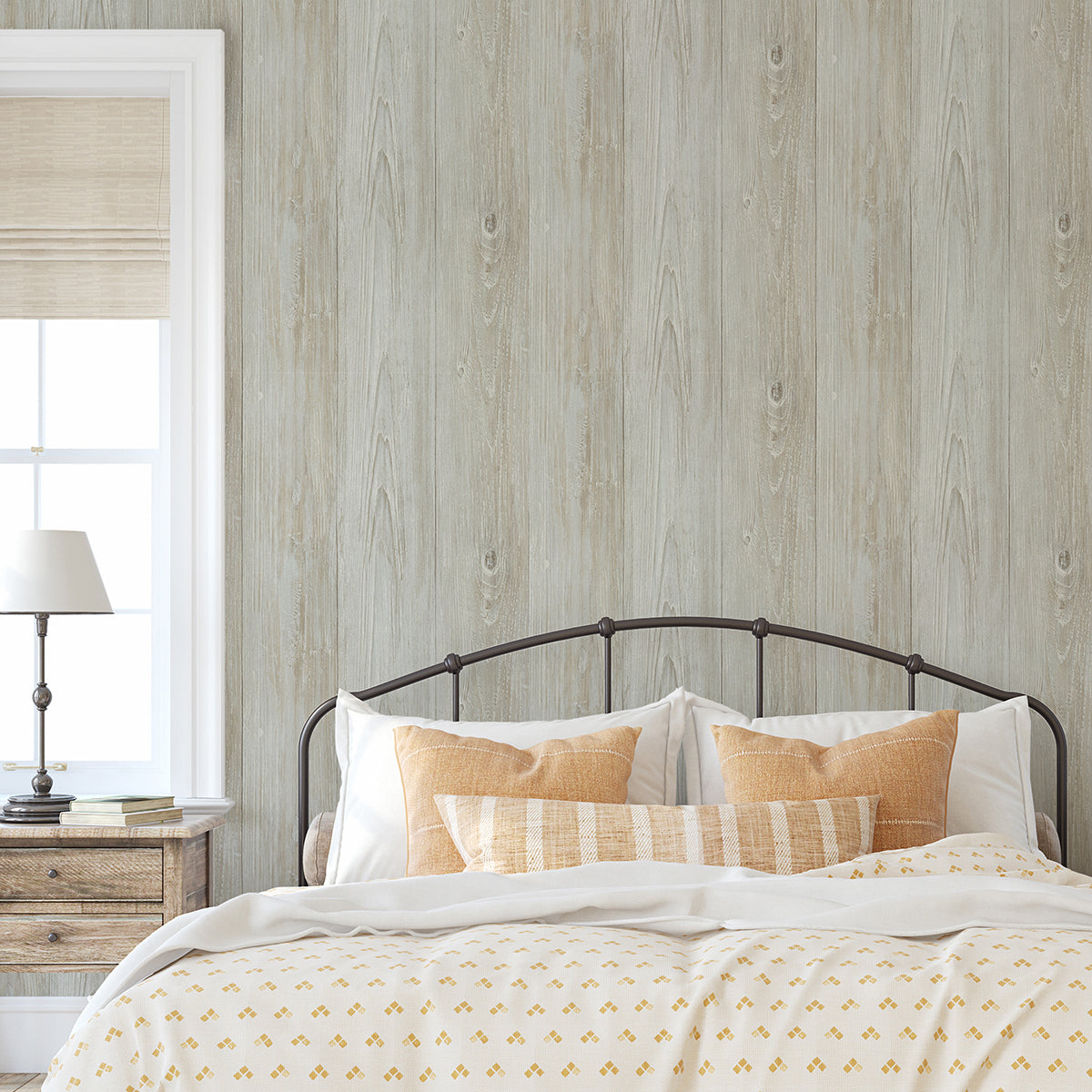 Mapleton Seafoam Wood Wallpaper - Brewster Wallcovering