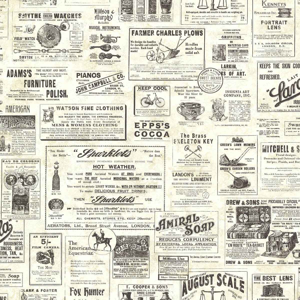 Adamstown Cream Newspaper Classifieds Wallpaper - York Wallcoverings - 3123-64271