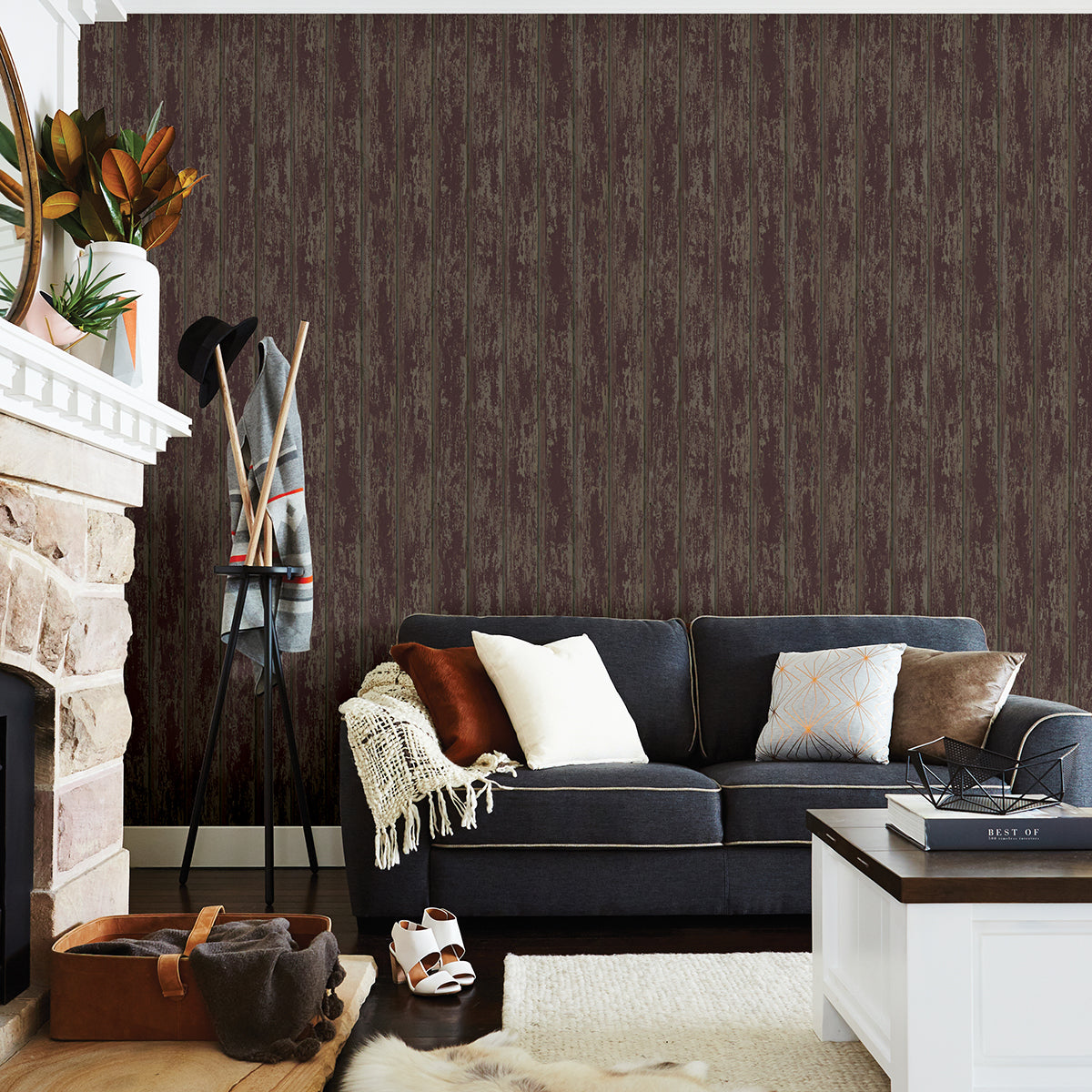 Whitman Red Weathered Wood Wallpaper - Brewster Wallcovering