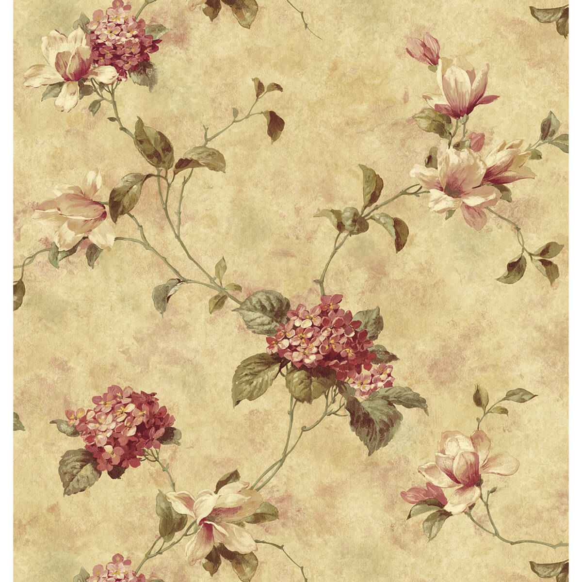 Magnolia Yellow Hydrangea Trail Wallpaper - York Wallcoverings - 3123-76304