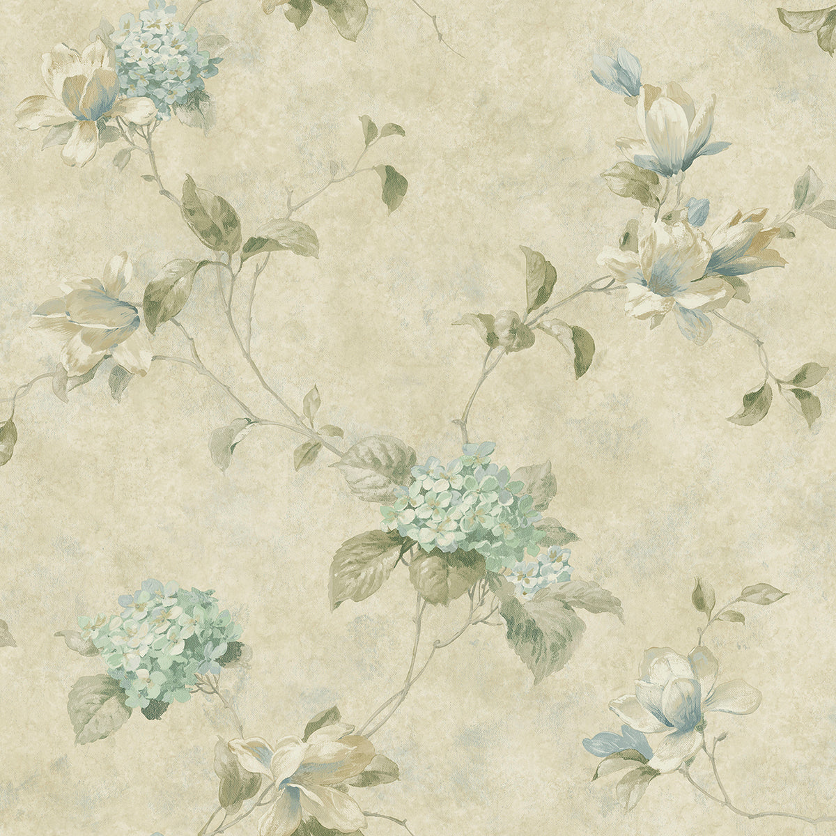 Picture of Magnolia Teal Hydrangea Trail Wallpaper