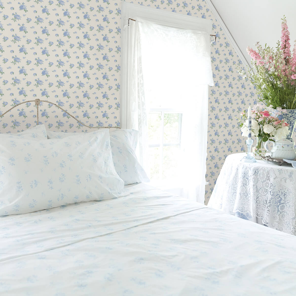 ikat-rose-blue-small-print-wallpaper-york-wallcoverings-ast4107 - York Wallcoverings Wallpaper