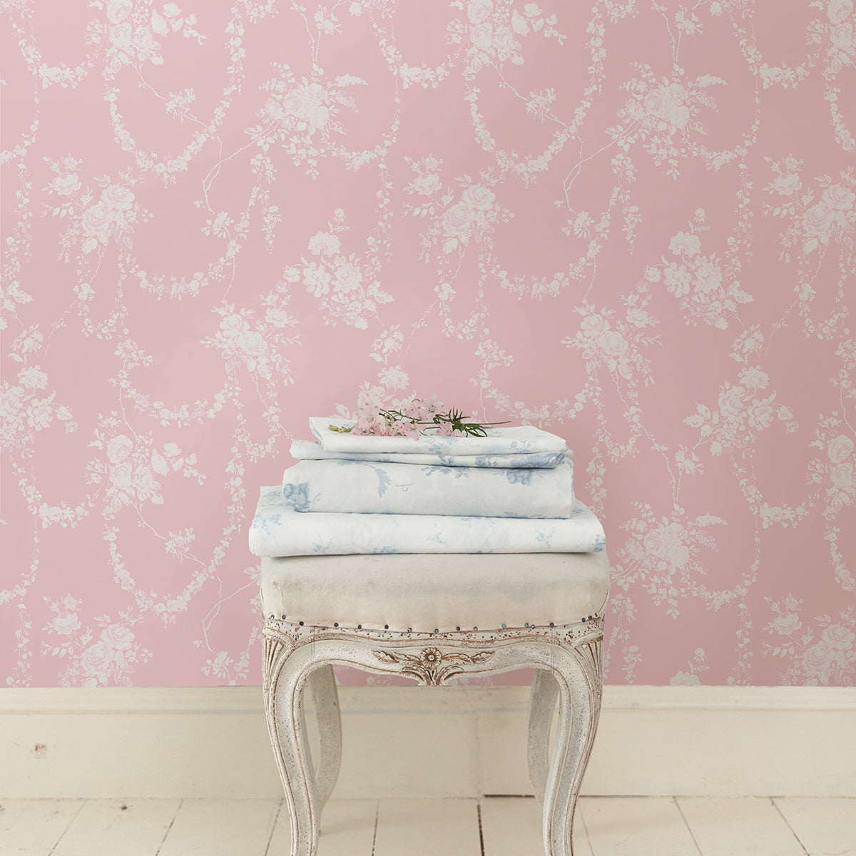 Chandelier Gates Pink Floral Drape Wallpaper  | Brewster Wallcovering - The WorkRm