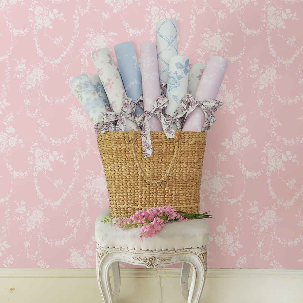 Chandelier Gates Easter Pink Floral Drape Wallpaper - York Wallcoverings - AST4110 - York Wallcoverings Wallpaper