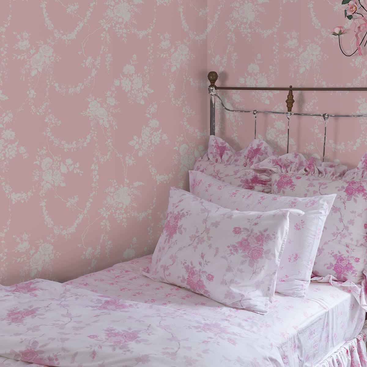 Chandelier Gates Easter Pink Floral Drape Wallpaper - York Wallcoverings - AST4110 - York Wallcoverings Wallpaper