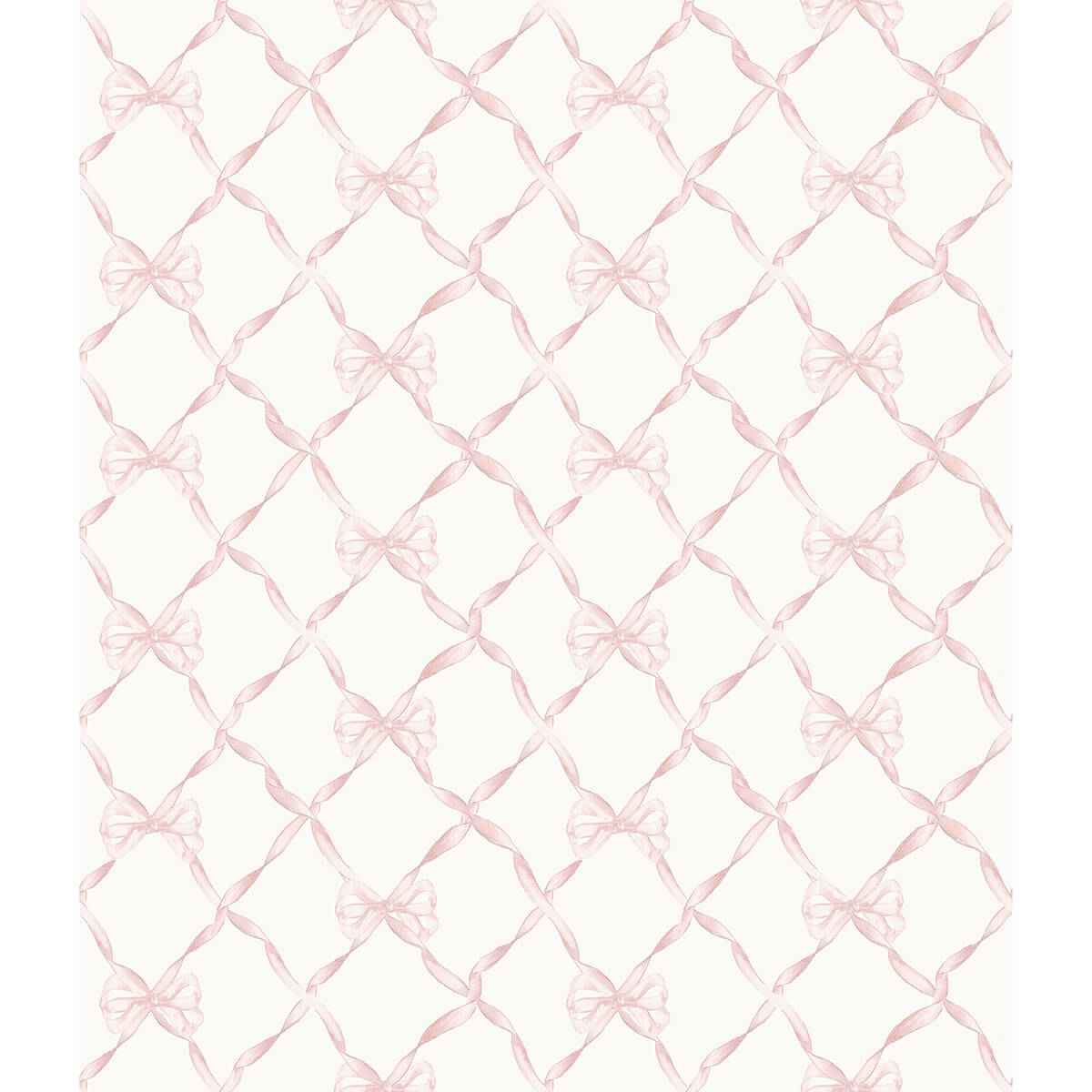 Baby Bow Faded Primrose Ribbon Trellis Wallpaper - York Wallcoverings - AST4114