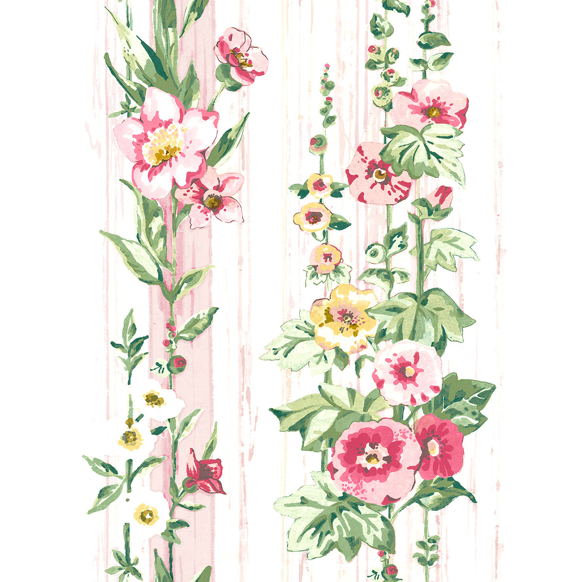 Delisa Pink Floral Stripe Wallpaper  | Brewster Wallcovering