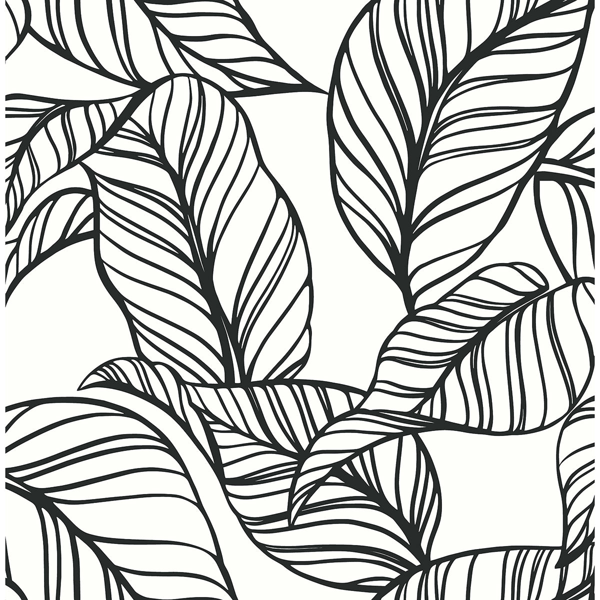 Kagan Black Large Leaf Wallpaper  | Brewster Wallcovering - The WorkRm