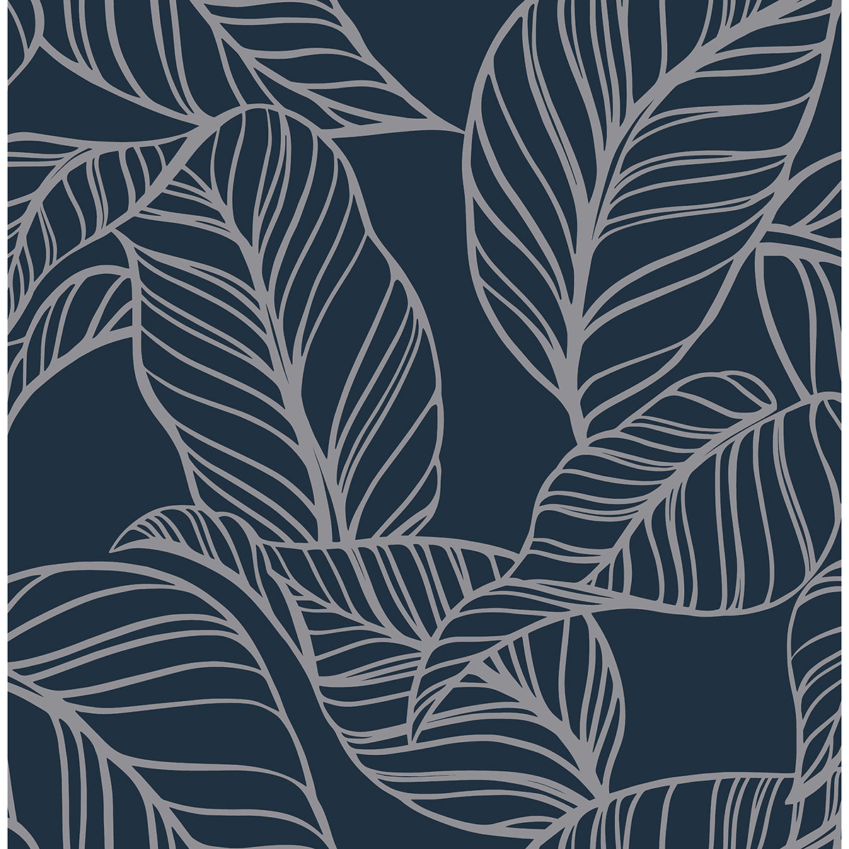 Kagan Blue Large Leaf Wallpaper - Brewster Wallcovering