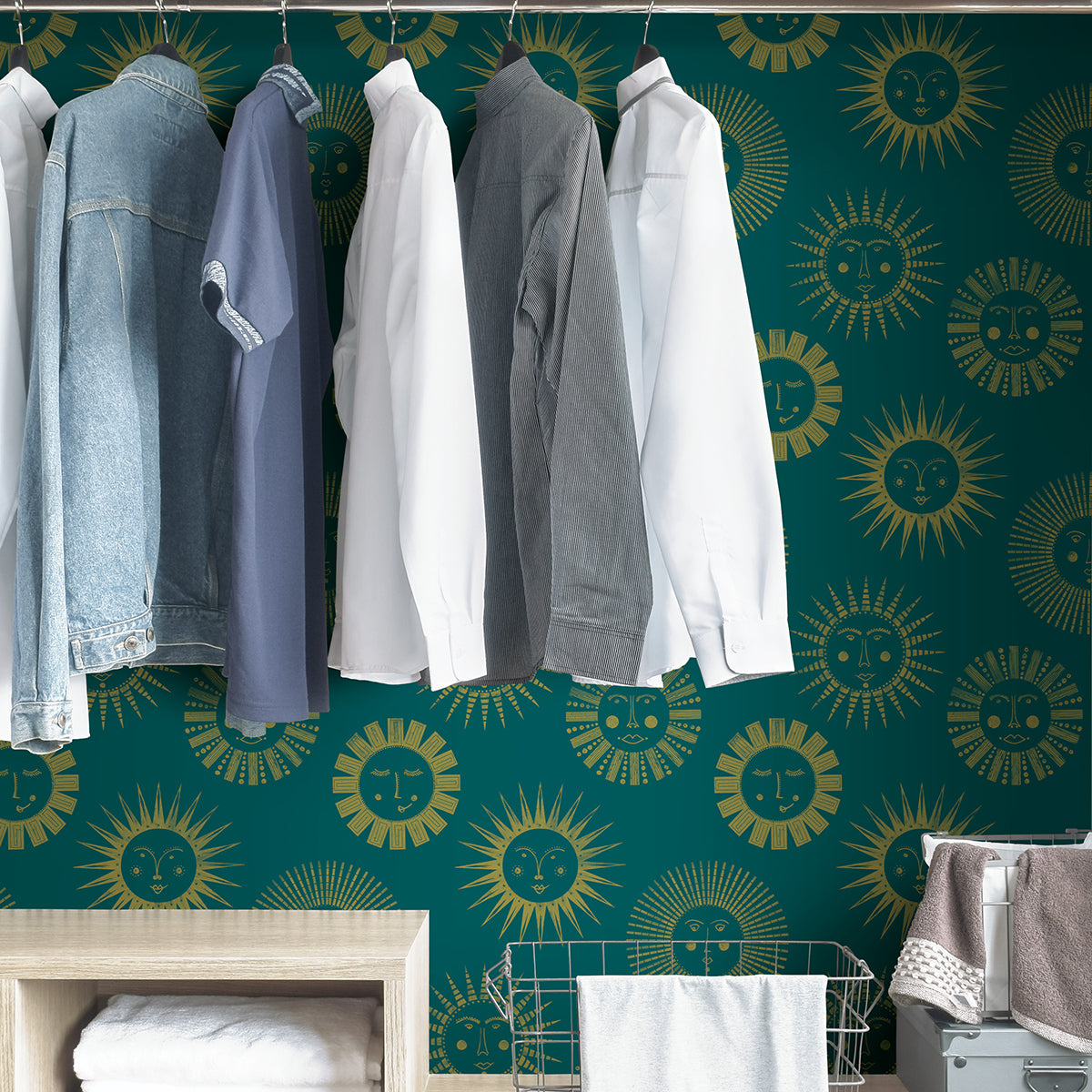 Teal Konark Peel and Stick Wallpaper - Brewster Wallcovering