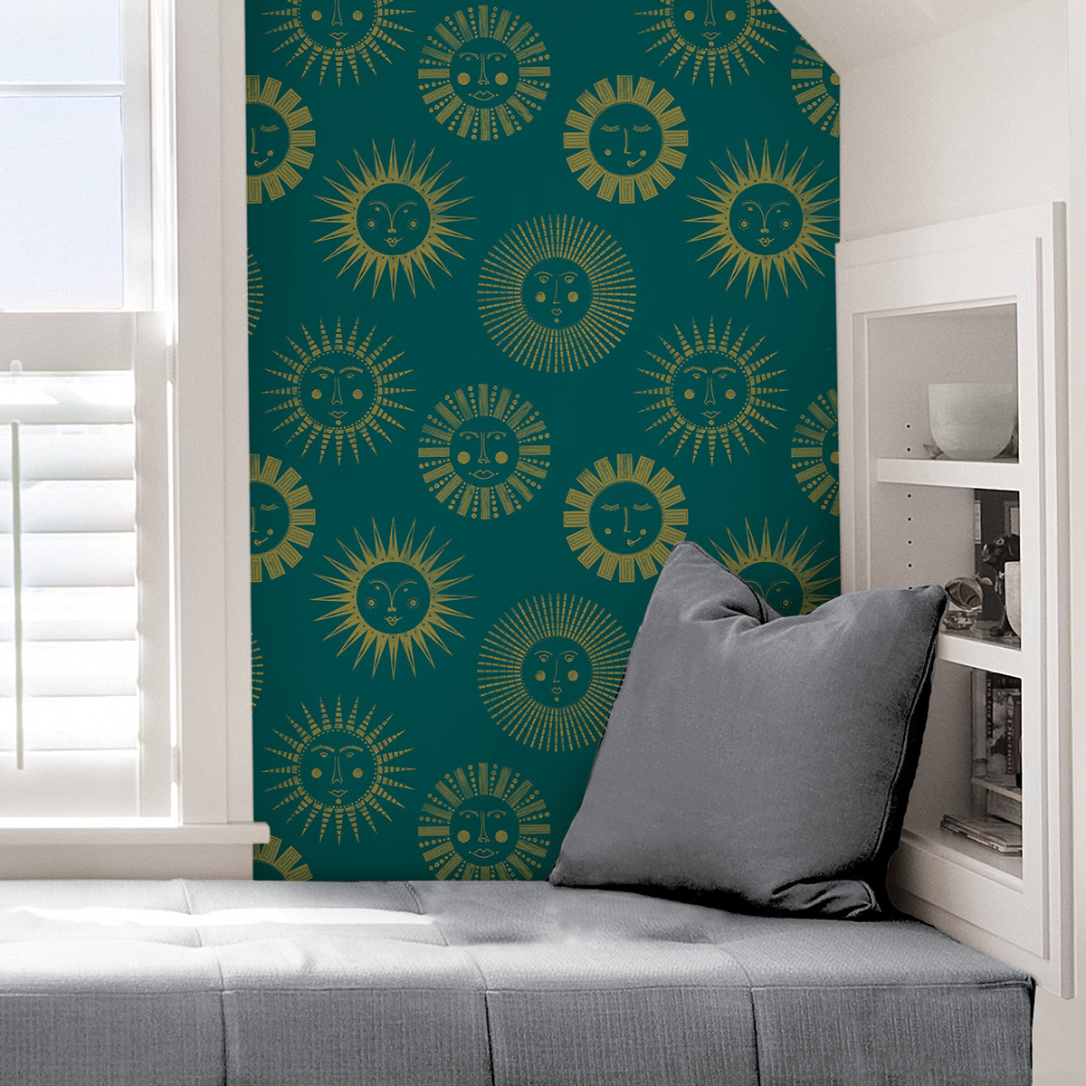 Teal Konark Peel and Stick Wallpaper - Brewster Wallcovering