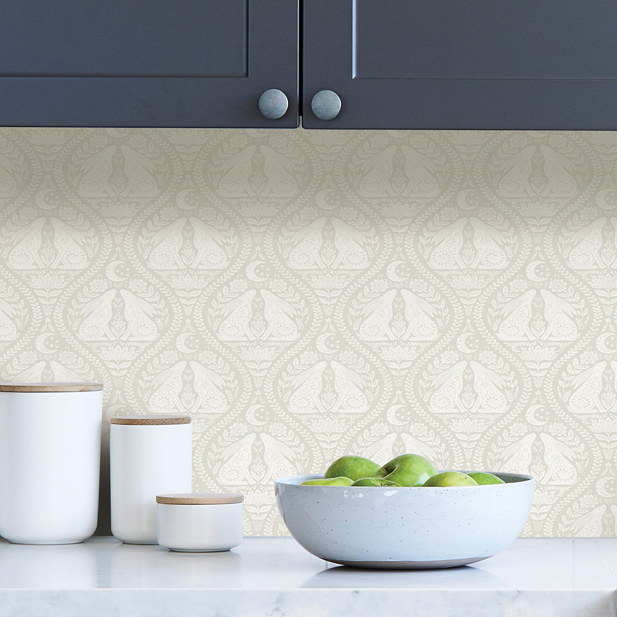 Cream Moon Rabbit Peel and Stick Wallpaper  | Brewster Wallcovering